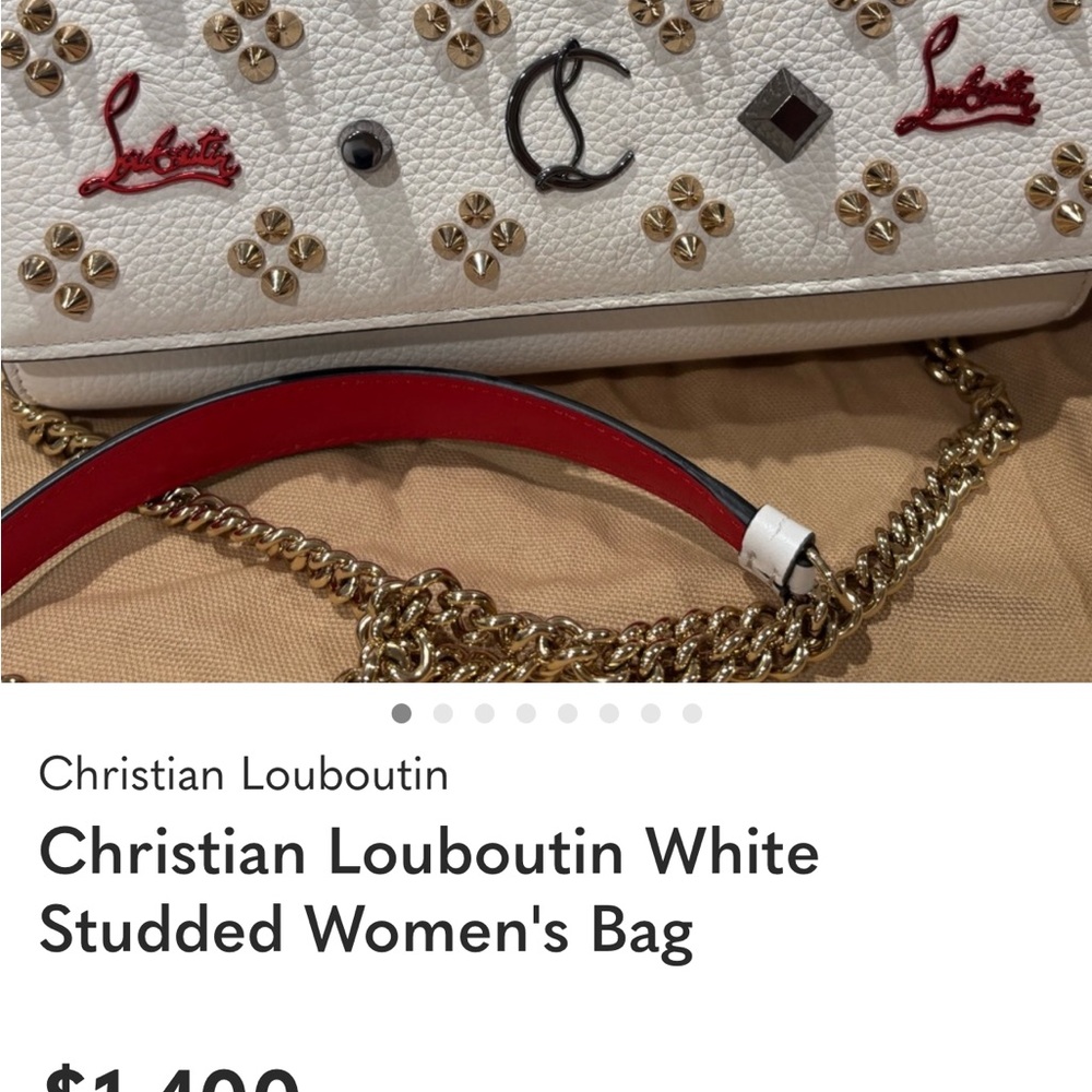 Christian Louboutin White Studded Shoulder Bag with Silver Chain - Picture 9 of 10